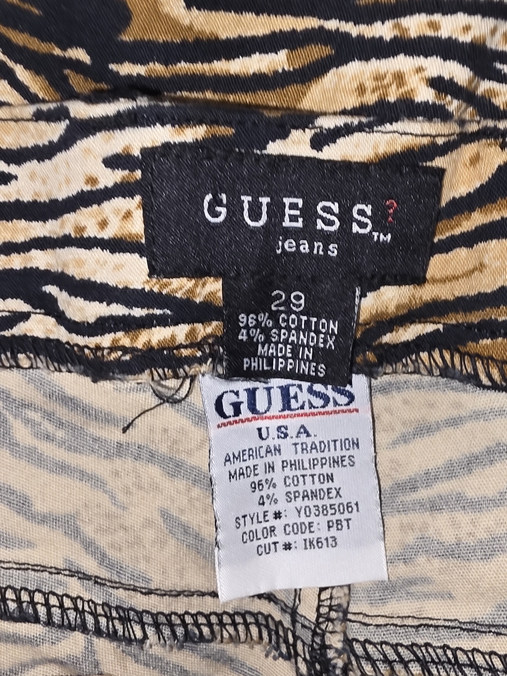 90s Guess Jeans Tiger Stripe Pants Mid Rise Cotton Bottoms Size 29 - Picture 4 of 5